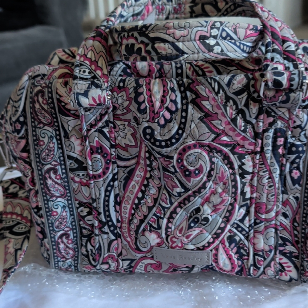 Vera Bradley Pink and Navy Paisley Quilted Crossbody Bag